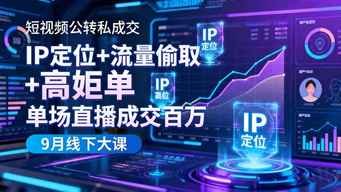 短视频公转私成交9月线下大课,IP定位+流量偷取+高客单,单场直播成交百万-紫橙网创项目网