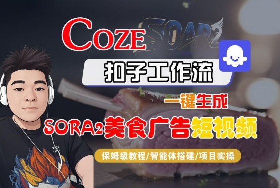 Coze扣子智能体工作流一键生成“SORA2美食广告“短视频，全流程保姆级教学-紫橙网创项目网