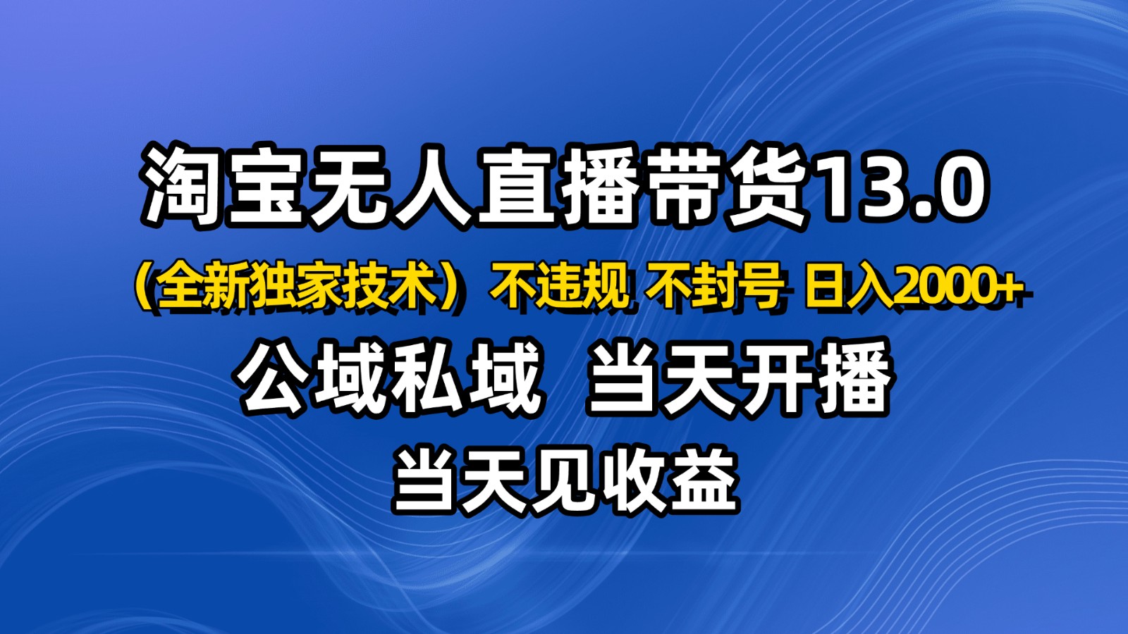 淘宝无人直播13.0,公域私域技术,不封号,不违规 布局下半年旺季赛道,日入2000+-紫橙网创项目网