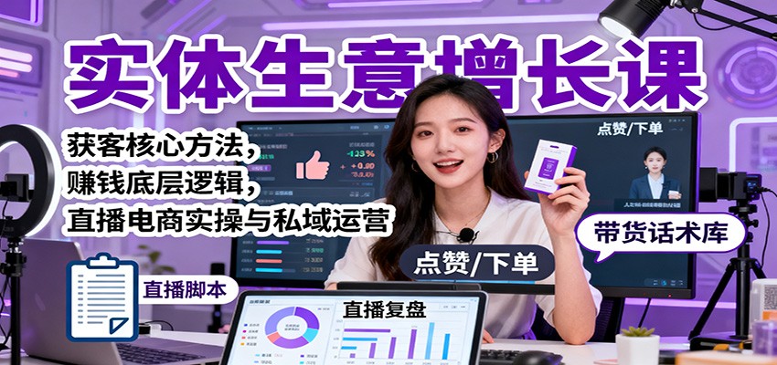 实体生意增长课:获客核心方法,赚钱底层逻辑,直播电商实操与私域运营-紫橙网创项目网