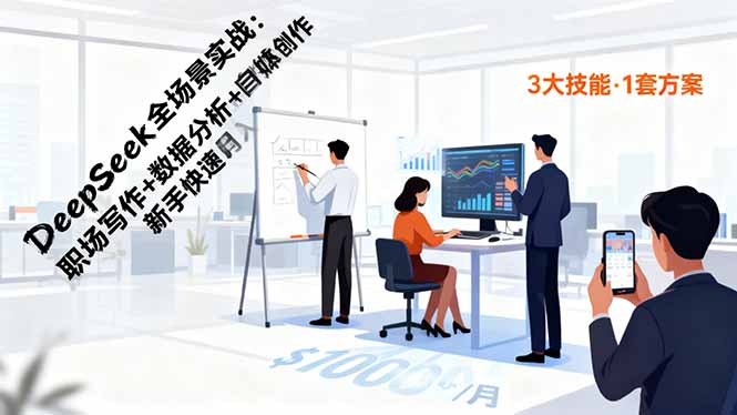 DeepSeek全场景实战:职场写作+数据分析+自媒体创作,新手快速月入过万-紫橙网创项目网