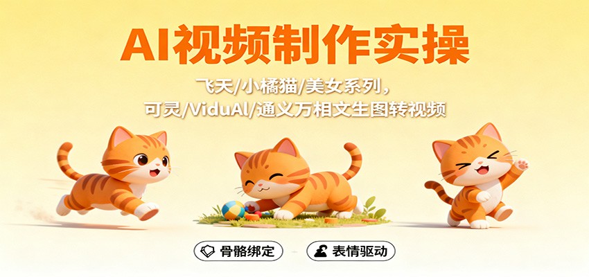 AI视频制作实操,飞天/小橘猫/美女系列,可灵/ViduAl/通义万相文生图转视频-紫橙网创项目网