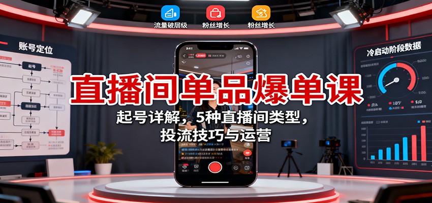 直播间单品爆单课:起号详解,5种直播间类型,投流技巧与运营-紫橙网创项目网