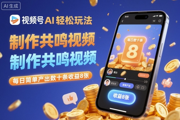 视频号AI轻松玩法,制作共鸣视频,每日简单产出数十条收益8张-紫橙网创项目网