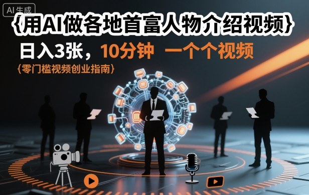 用AI做各地首富人物介绍视频，日入3张，10分钟一个视频 - 冒泡网赚