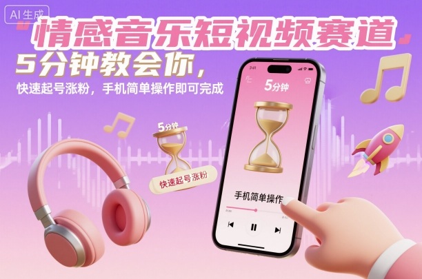 情感音乐短视频赛道，5分钟教会你，快速起号涨粉，手机简单操作即可完成-紫橙网创项目网