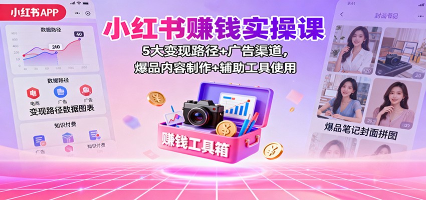 小红书赚钱实操课:5大变现路径+广告渠道,爆品内容制作+辅助工具使用-紫橙网创项目网