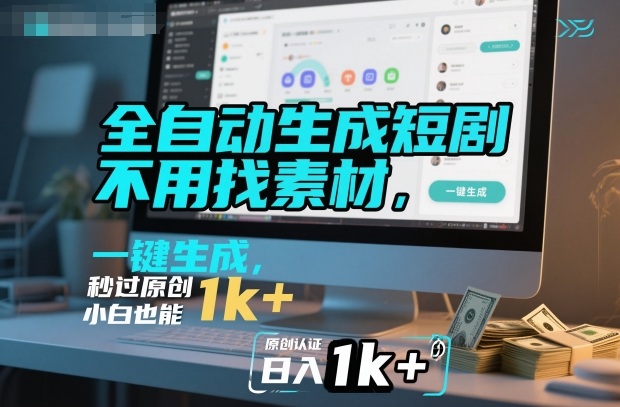 全自动生成短剧,不用找素材,不用剪辑,一键生成,秒过原创,小白也能轻松日入1k+-紫橙网创项目网