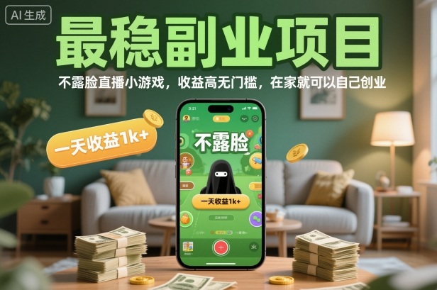 最稳副业项目，不露脸直播小游戏，收益高无门槛，一天收益1k+，在家就可以自己创业-紫橙网创项目网