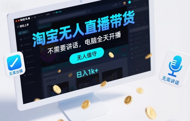 淘宝无人直播带货,不需要出镜,不需要讲话,电脑全天开播,轻松上手,日入1k+-紫橙网创项目网
