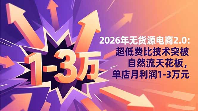 2026年无货源电商2.0：超低费比技术突破自然流天花板，单店月利润1-3万元-紫橙网创项目网