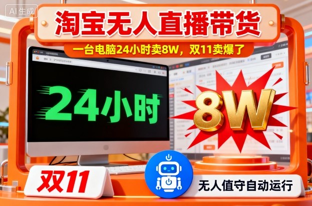 淘宝无人直播带货,一台电脑214小时卖8W,双11卖爆了-紫橙网创项目网