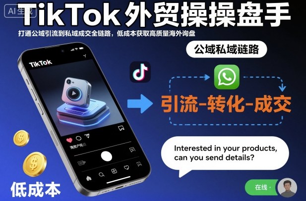 TikTok外贸操盘手，打通公域引流到私域成交全链路，低成本获取高质量海外询盘-紫橙网创项目网