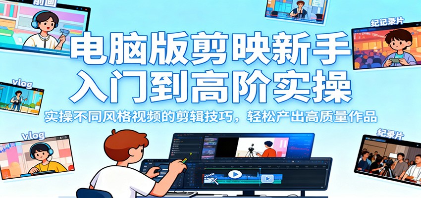 电脑版剪映新手入门到高阶实操，实操不同风格视频的剪辑技巧，轻松产出高质量作品 - 福缘创业网