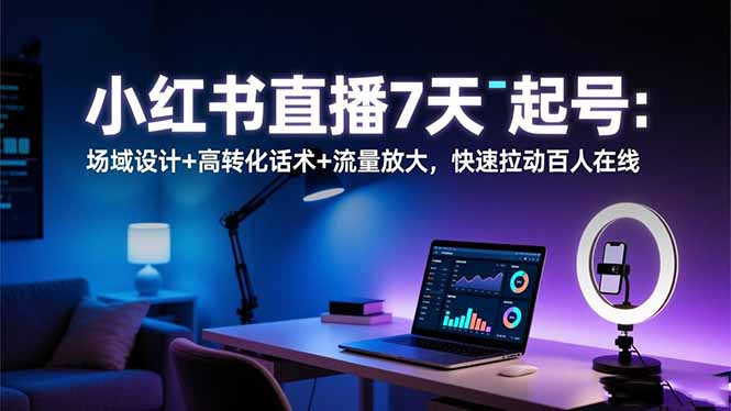 小红书直播7天起号：场域设计+高转化话术+流量放大，快速拉动百人在线-紫橙网创项目网