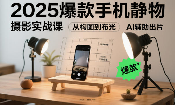 2025爆款手机静物摄影实战课，从构图到布光，不用贵设备，AI辅助出片-紫橙网创项目网