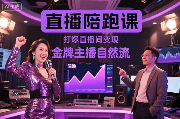 直播陪跑课，金牌主播自然流打爆直播间，复制高变现玩法 - 冒泡网赚