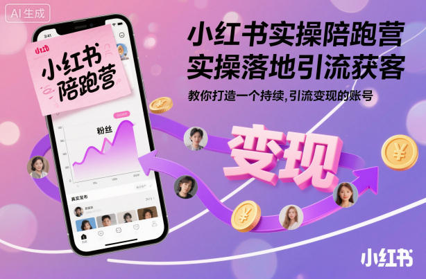 小红书实操陪跑营，实操落地引流获客，教你打造一个持续引流变现的账号 - 冒泡网赚