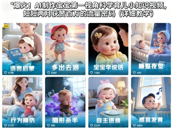 爆火!AI制作宝宝第一视角科学育儿小知识视频,短短两月获赞百万的流量密码(详细教学)-紫橙网创项目网