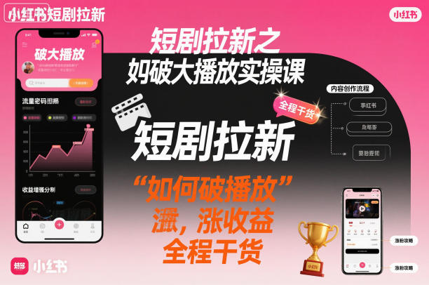 短剧拉新之小红书如何破大播放实操课,如何破播放,涨收益,全程干货-紫橙网创项目网