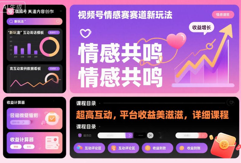 视频号情感赛道新玩法,超高互动,平台收益美滋滋,详细课程-紫橙网创项目网