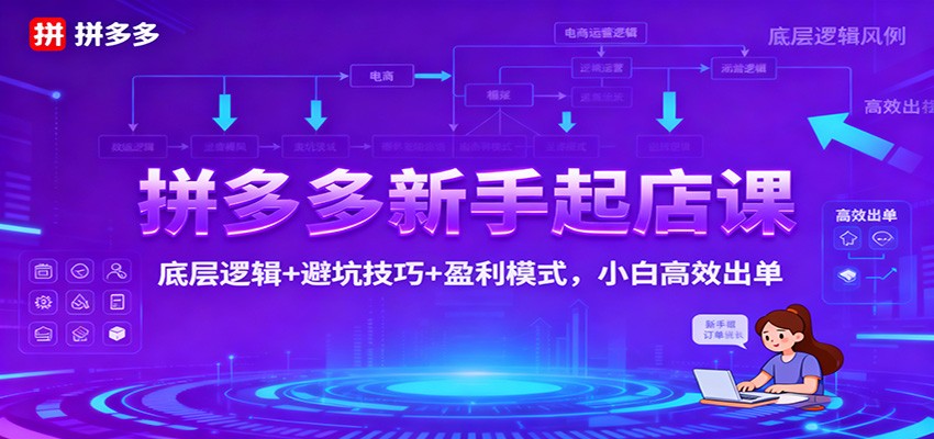拼多多新手起店课:底层逻辑+避坑技巧+盈利模式,小白高效出单-紫橙网创项目网
