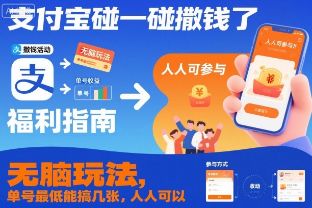 支付宝碰一碰撒钱了,无脑玩法,单号最低能搞几张,人人可以撸-紫橙网创项目网