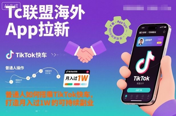 Tc联盟海外App拉新:普通人如何搭乘TikTok快车,打造月入过1W的可持续副业-紫橙网创项目网