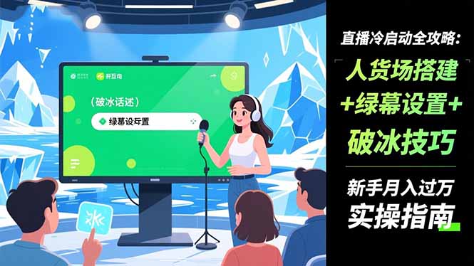 直播冷启动全攻略:人货场搭建+绿幕设置+破冰技巧，新手月入过万实操指南-紫橙网创项目网