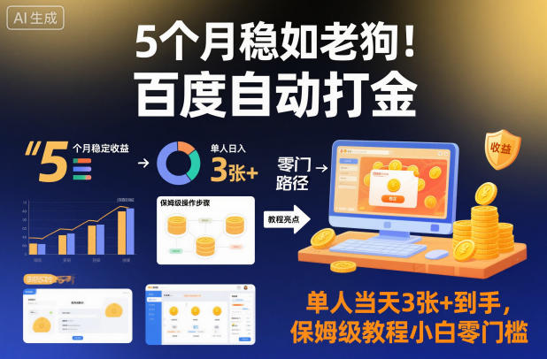 5个月稳如老狗！百度自动打金，单人当天3张+到手，保姆级教程小白零门槛-紫橙网创项目网