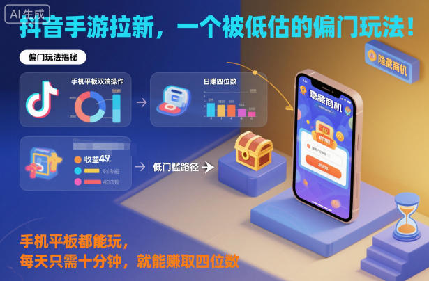 抖音手游拉新，一个被低估的偏门玩法！手机平板都能玩，每天只需十分钟，就能賺取四位数 - 冒泡网赚