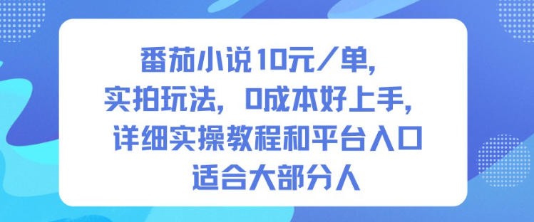 番茄小说10米每单，实拍玩法，0成本好上手，详细实操教程和平台入口适合大部分人-紫橙网创项目网