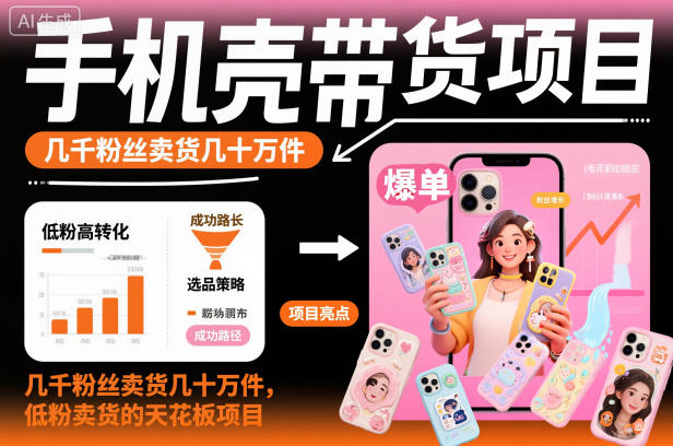 手机壳带货项目，几千粉丝卖货几十万件，短视频低粉卖货的天花板项目 - 冒泡网赚