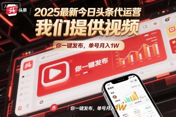 2025最新今日头条代运营，我们提供视频，你一键发布，单号月入1W - 冒泡网赚