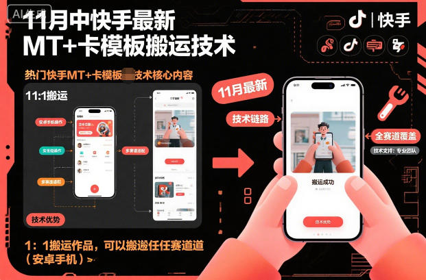 11月中快手最新MT+卡模板搬运技术，1：1搬运作品，可以搬运任何赛道（安卓手机）-紫橙网创项目网