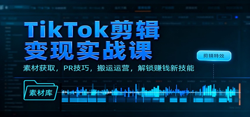 TikTok剪辑变现实战课：素材获取，PR技巧，搬运运营，解锁赚钱新技能-紫橙网创项目网