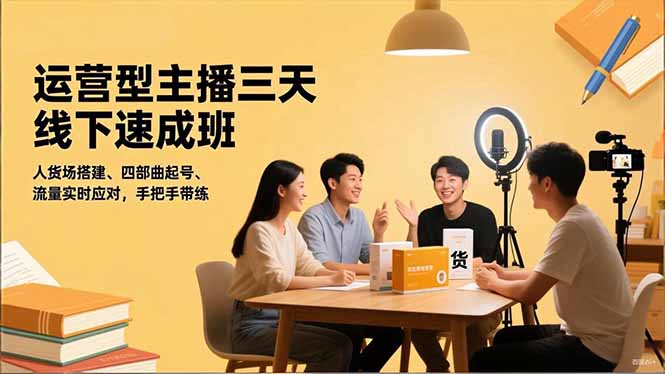 运营型主播三天线下班，人货场搭建,四部曲起号,流量实时应对，手把手带练-紫橙网创项目网