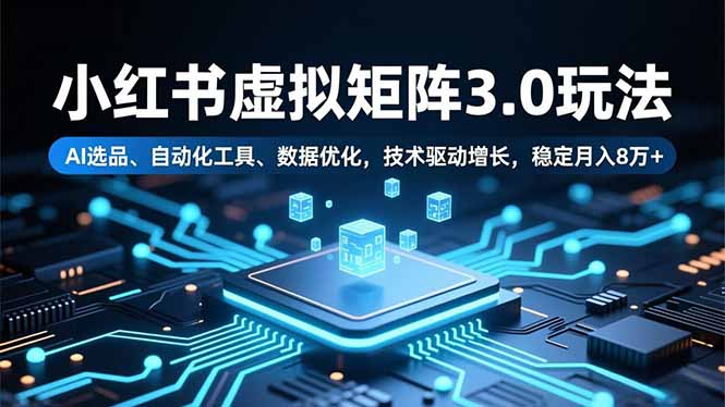 小红书虚拟矩阵3.0玩法,AI选品、自动化工具、数据优化,技术驱动增长,稳定月入8万+-紫橙网创项目网