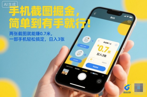 手机截图掘金,简单到有手就行!两张截图就能賺0.7米,一部手机轻松搞定,日入3张-紫橙网创项目网