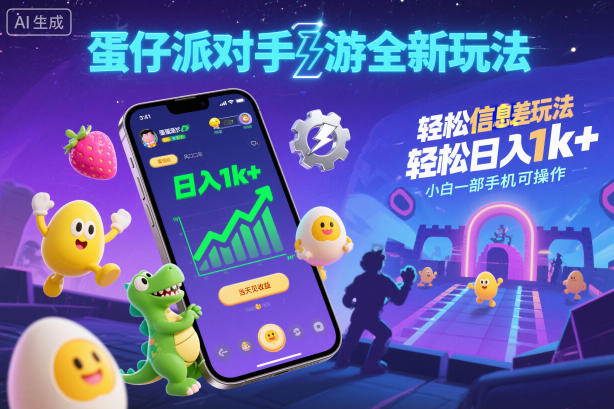 蛋仔派对手游全新玩法，轻松日入1k+，风口信息差玩法，当天见收益，小白一部手机可操作-紫橙网创项目网
