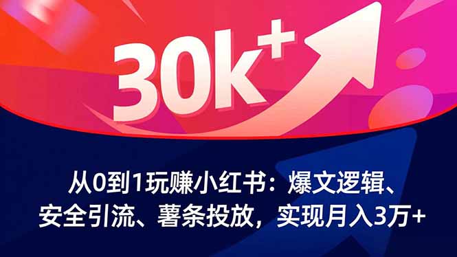 从0到1玩赚小红书:爆文逻辑、安全引流、薯条投放,实现月入3万+-紫橙网创项目网