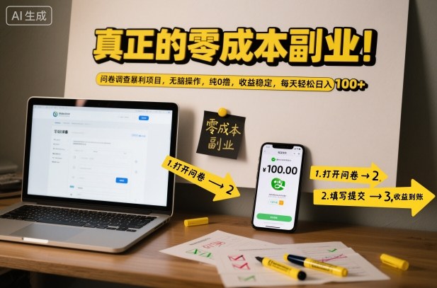 真正的零成本副业！问卷调查暴利项目，无脑操作，纯0撸，收益稳定，每天轻松日入100+-紫橙网创项目网