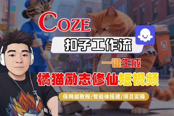 Coze扣子智能体工作流一键生成“橘猫励志修仙“短视频，全流程保姆级教学-紫橙网创项目网