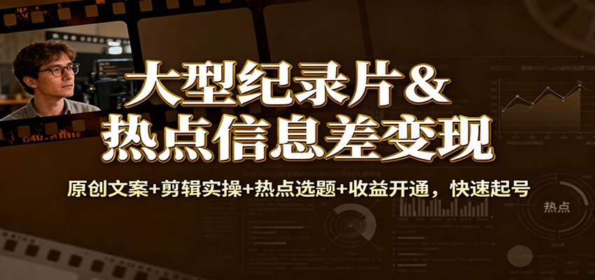大型纪录片&热点信息差变现：原创文案+剪辑实操+热点选题+收益开通，快速起号-紫橙网创项目网