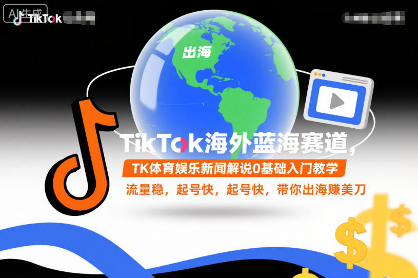 TikTok海外蓝海赛道，TK体育娱乐新闻解说0基础入门教学，流量稳，起号快，带你出海賺美刀-紫橙网创项目网