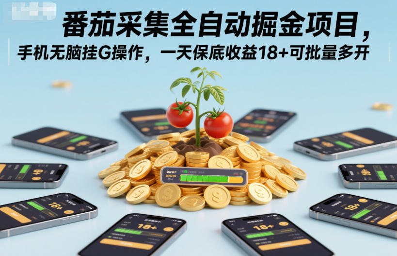 番茄采集全自动掘金项目，手机无脑挂G操作，一天保底收益18+可批量多开-紫橙网创项目网
