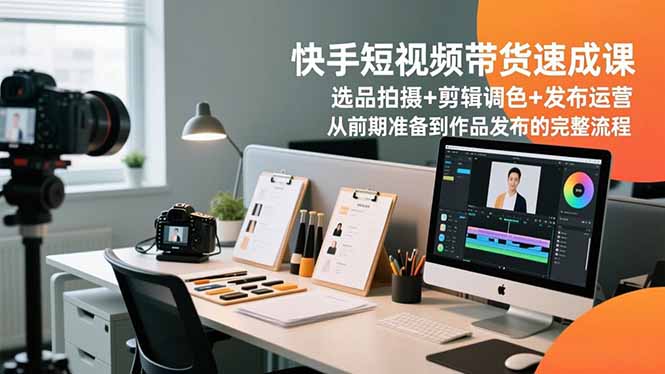 快手短视频带货速成课，选品拍摄+剪辑调色+发布运营，从前期准备到作品发布的完整流程-紫橙网创项目网