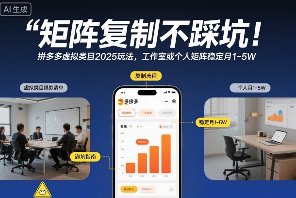 矩阵复制不踩坑！拼多多虚拟类目2025玩法，工作室或者个人矩阵稳定月1-5W - 冒泡网赚