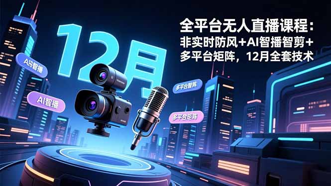 全平台无人直播课程：非实时防风＋AI智播智剪＋多平台矩阵，12月全套技术-紫橙网创项目网