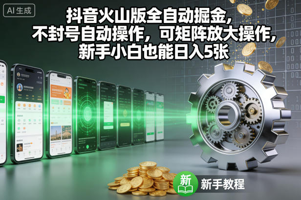 抖音火山版全自动掘金，不封号自动操作，可矩阵放大操作，新手小白也能日入5张-紫橙网创项目网